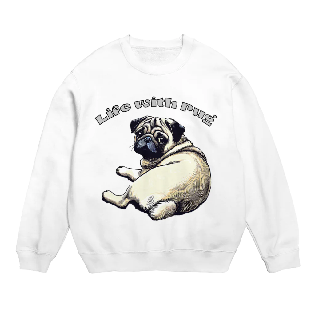 Funny-WagWag-PartyのLife with Pug Crew Neck Sweatshirt