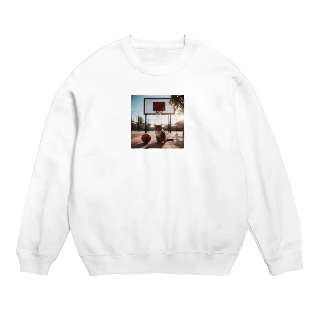 にゃんまる堂のバスケ猫 Crew Neck Sweatshirt