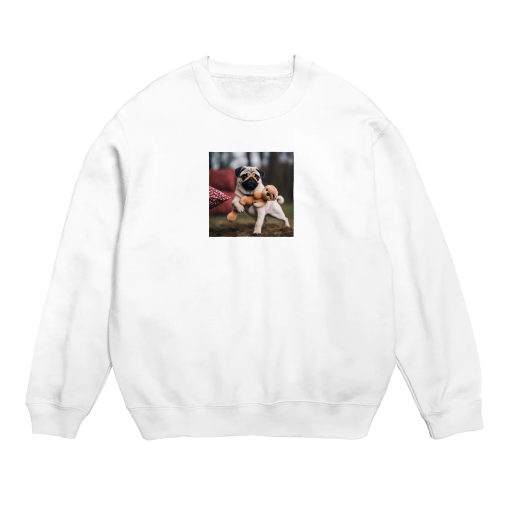 ODDS-345のぬいぐるみと格闘するパグ Crew Neck Sweatshirt