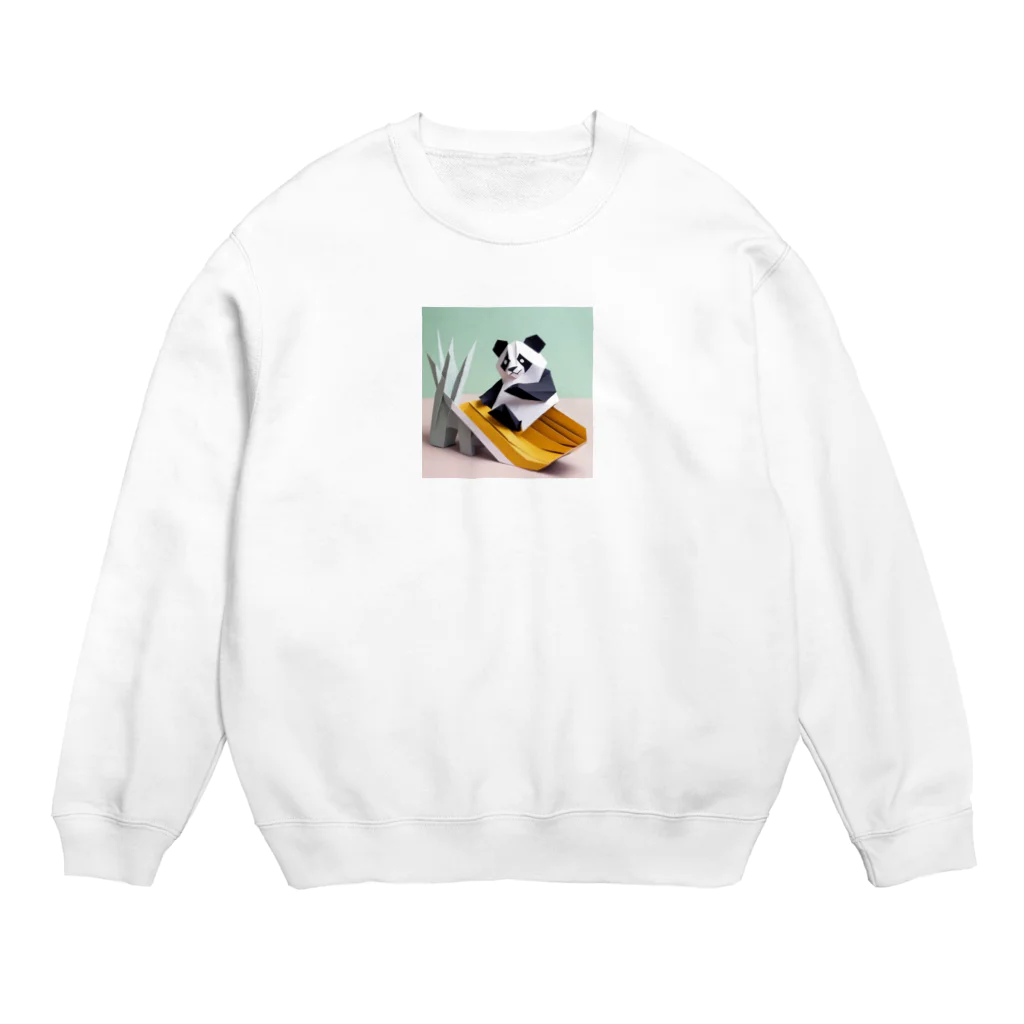 gigaグッズの滑り台で遊ぶ折り紙パンダ Crew Neck Sweatshirt