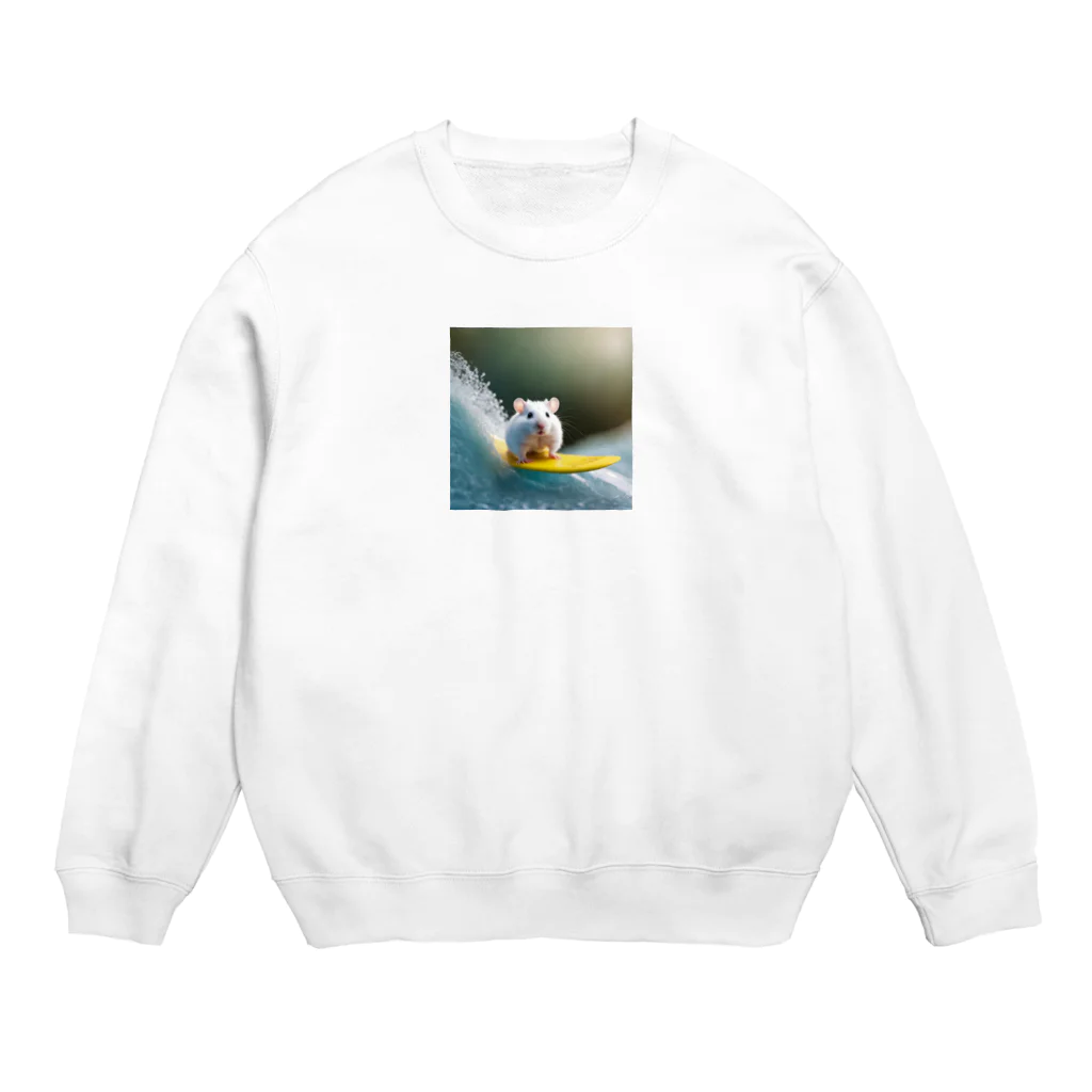 しろはむのサーフィンをする白いハムスター Crew Neck Sweatshirt