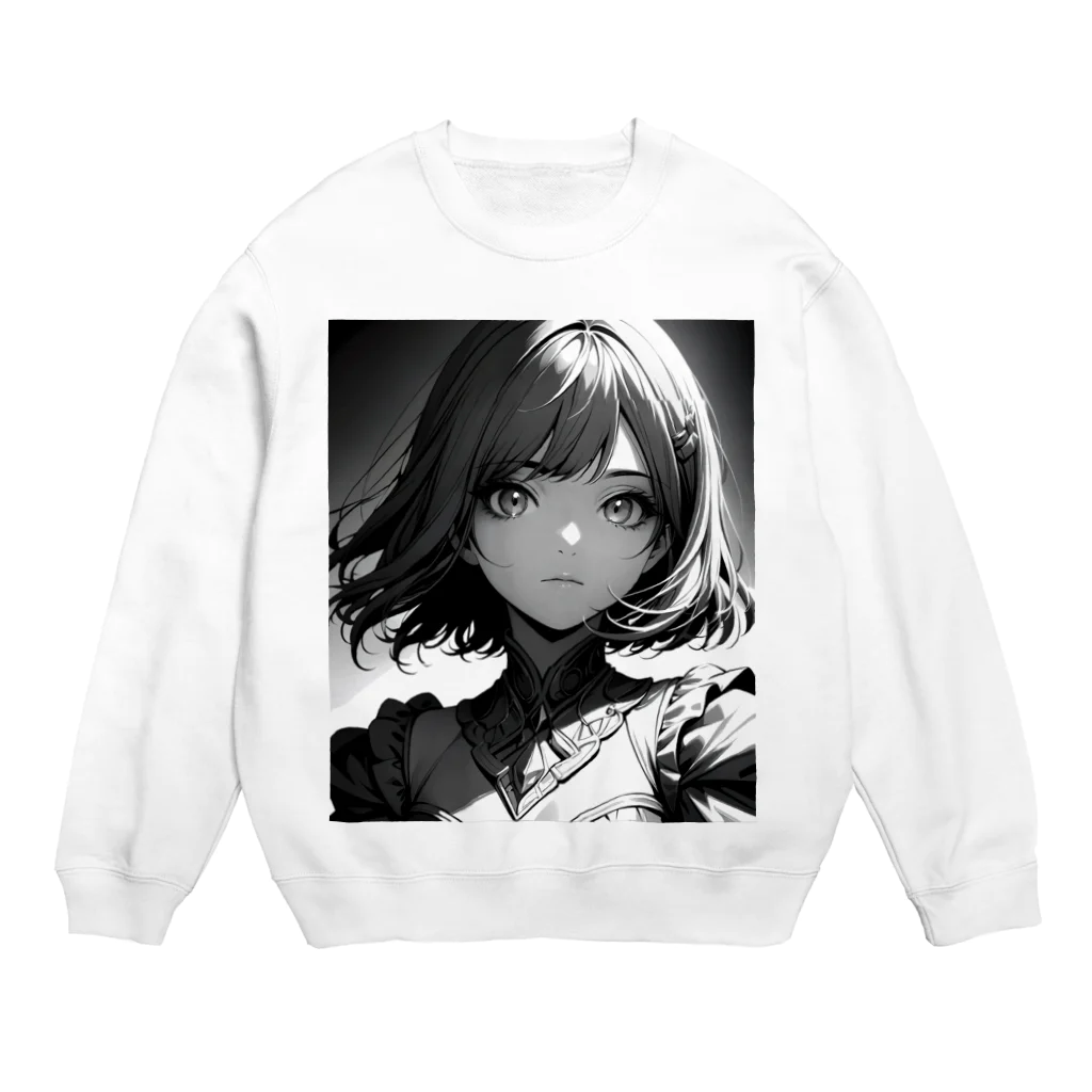 Relaxing Beatsのモノクロ美少女 Crew Neck Sweatshirt