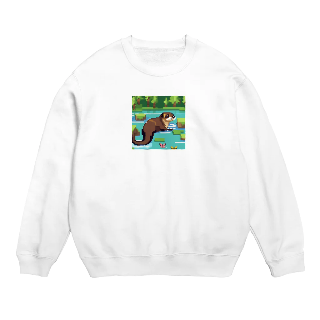 rearemonの流れの中でバタフライスタイルで泳ぐコツメカワウソ Crew Neck Sweatshirt