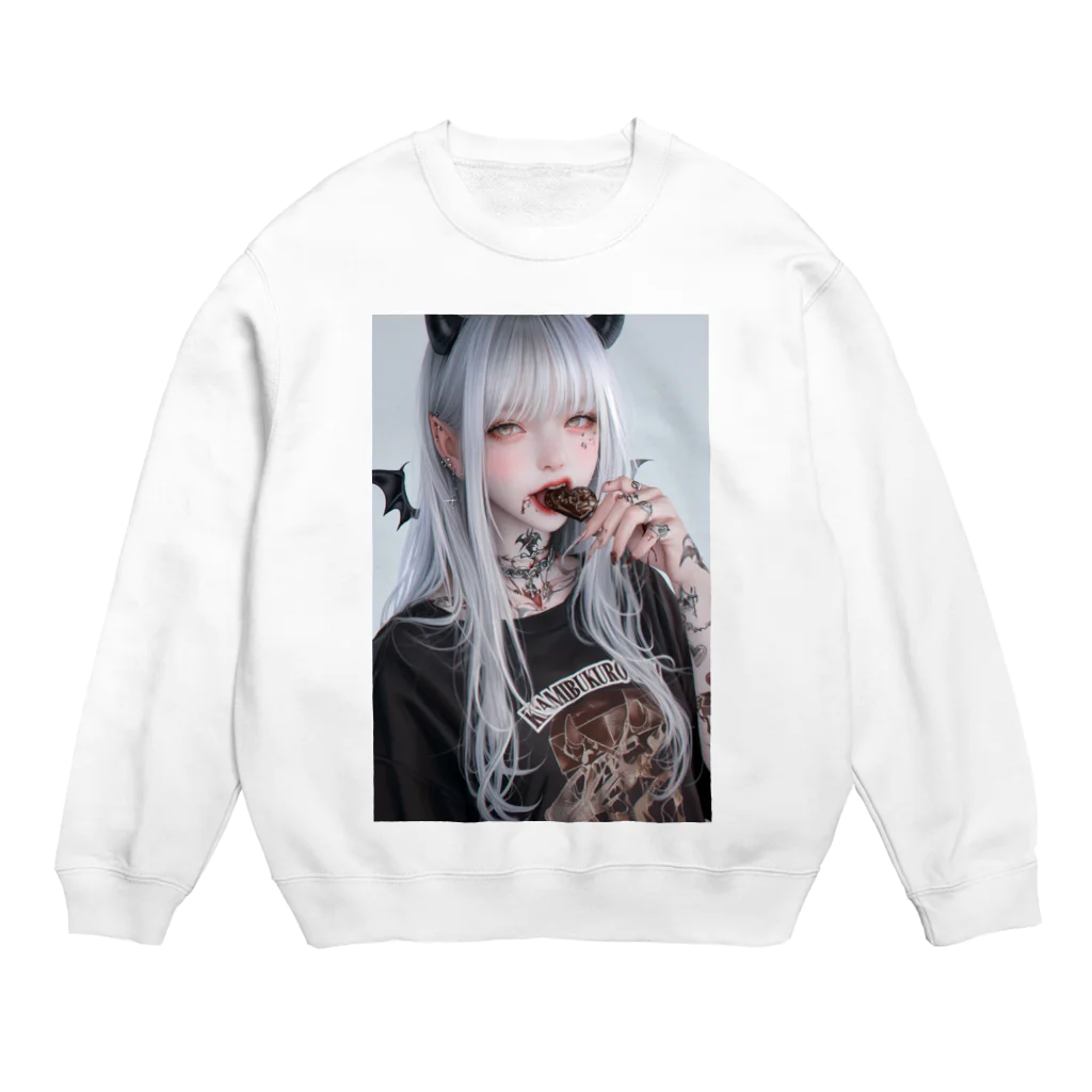 KAMIBUKROのチョコを咥える悪魔美女 Crew Neck Sweatshirt