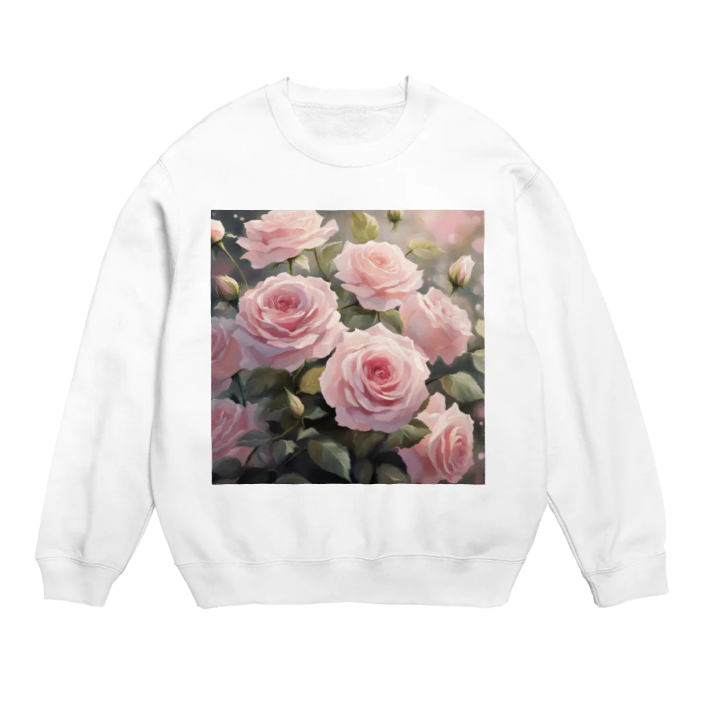 okierazaのペールピンクのバラの花束 Crew Neck Sweatshirt