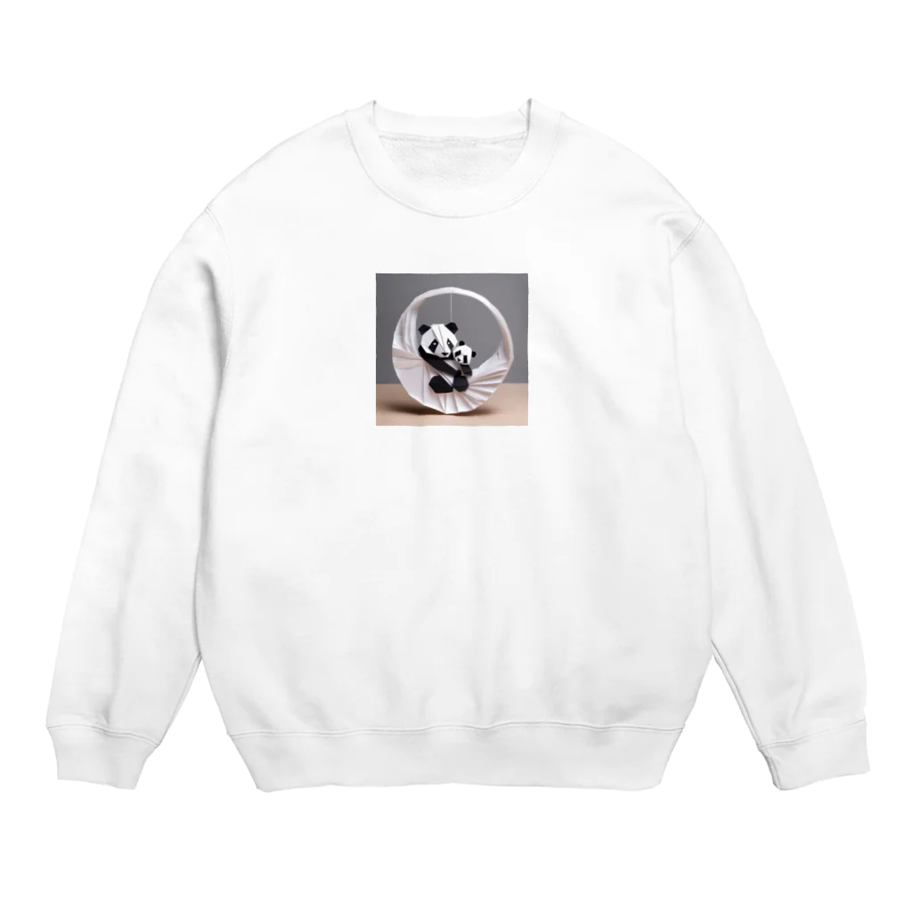 gigaグッズの輪っかで遊ぶ親子の折り紙パンダ Crew Neck Sweatshirt