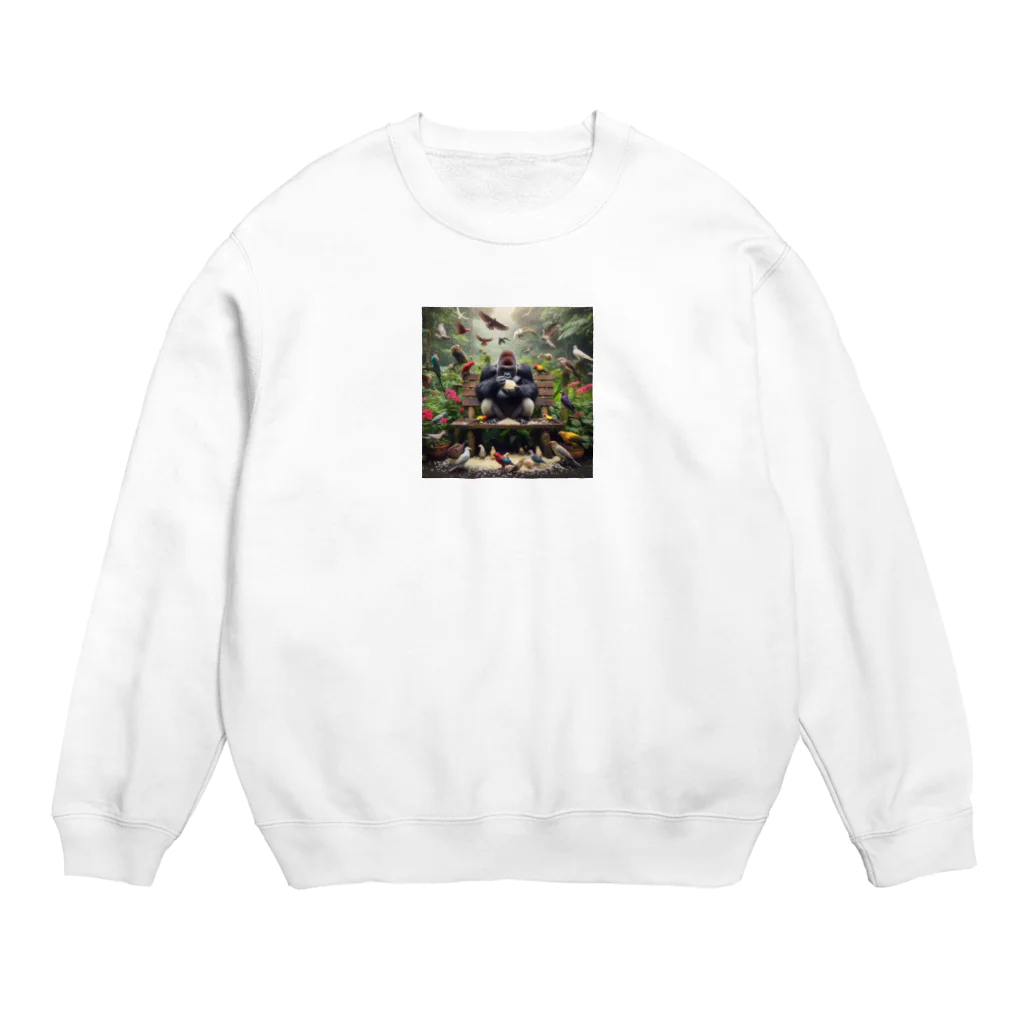 saijo79の鳥の餌を食べるゴリラ Crew Neck Sweatshirt