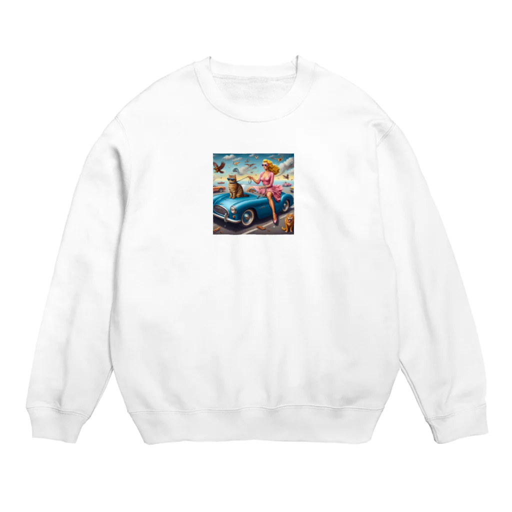 パパネコのドライブにゃんこチャン Crew Neck Sweatshirt