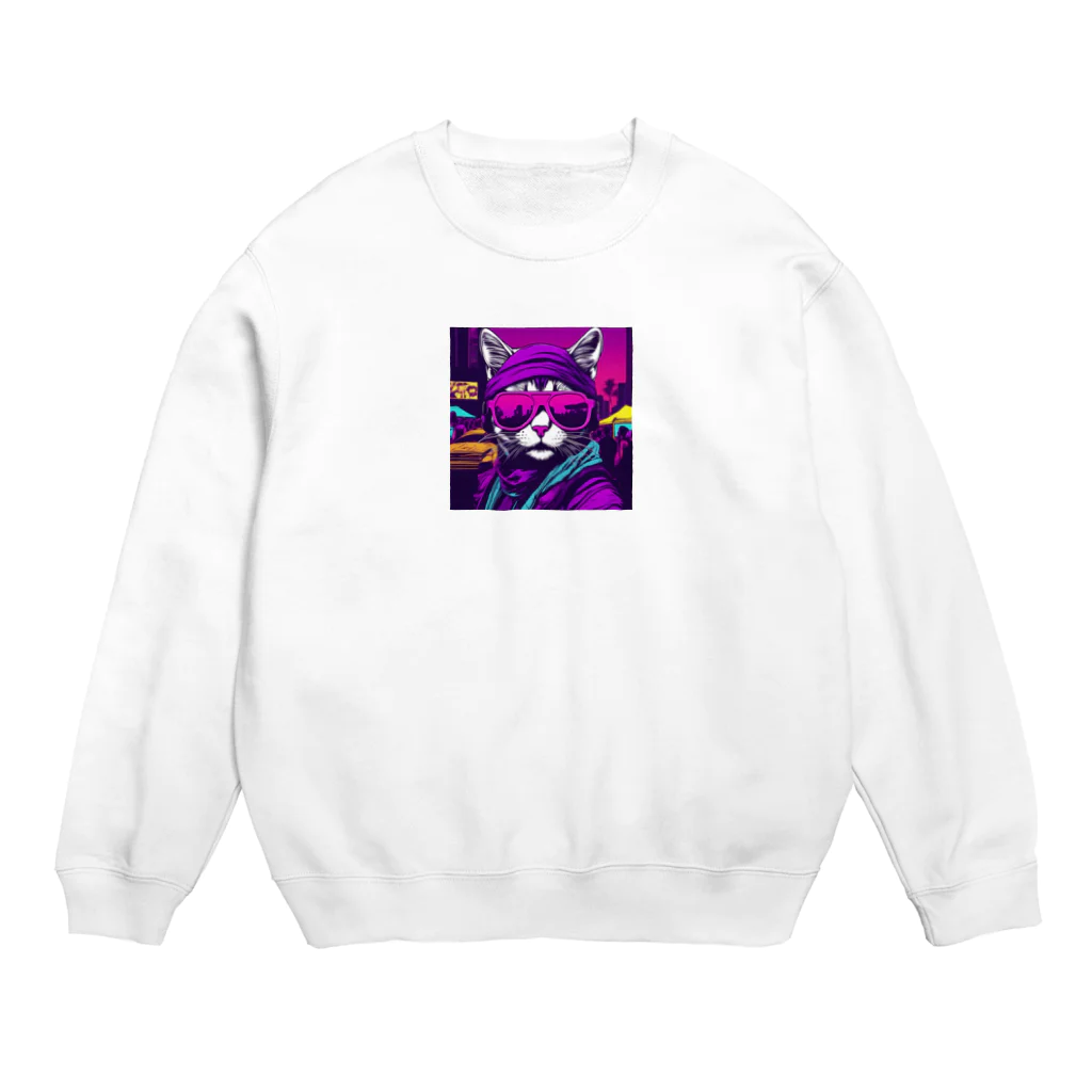 jujumarucatのROCKYCAT　サングラス２ Crew Neck Sweatshirt