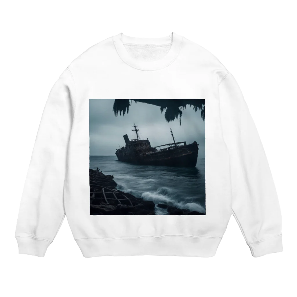 Dark Fの暗黒の海に浮かぶ腐敗した船の墓場 Crew Neck Sweatshirt