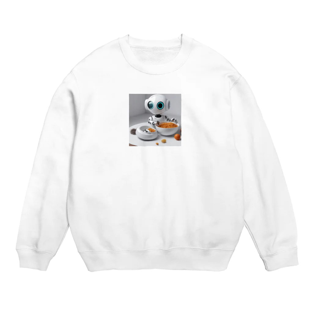 d-design-labのごはん食べてるロボ Crew Neck Sweatshirt