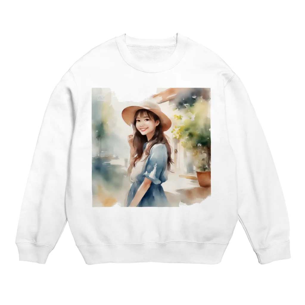 ura3_の麦わら帽子の女の子 Crew Neck Sweatshirt