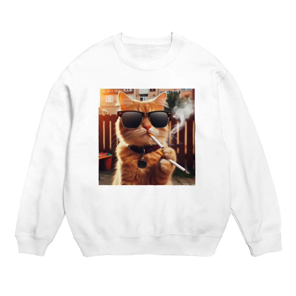 negiNegiのタバコを吸うグラサン猫 Crew Neck Sweatshirt