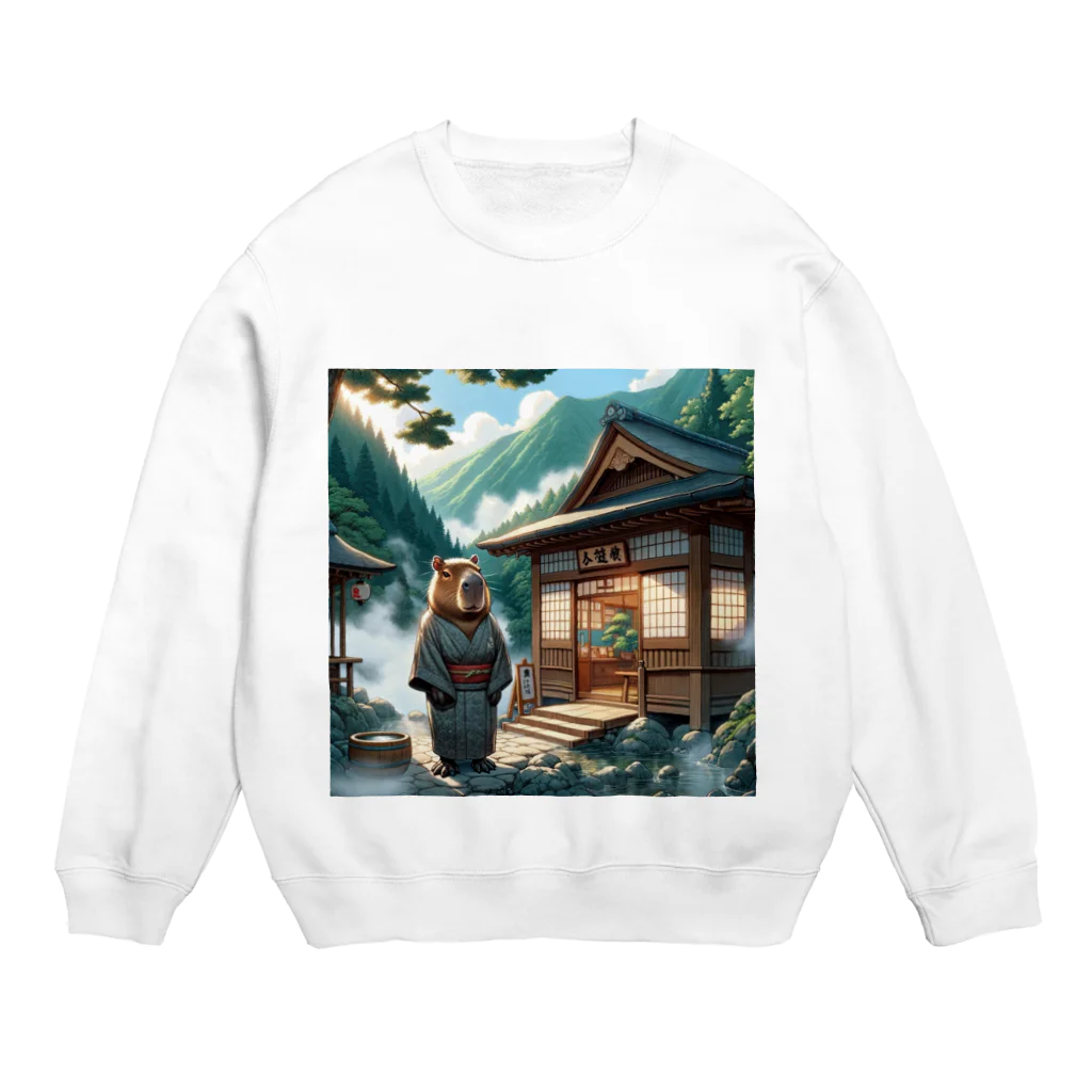 アニマル達の温泉旅館を営むカピパラ Crew Neck Sweatshirt