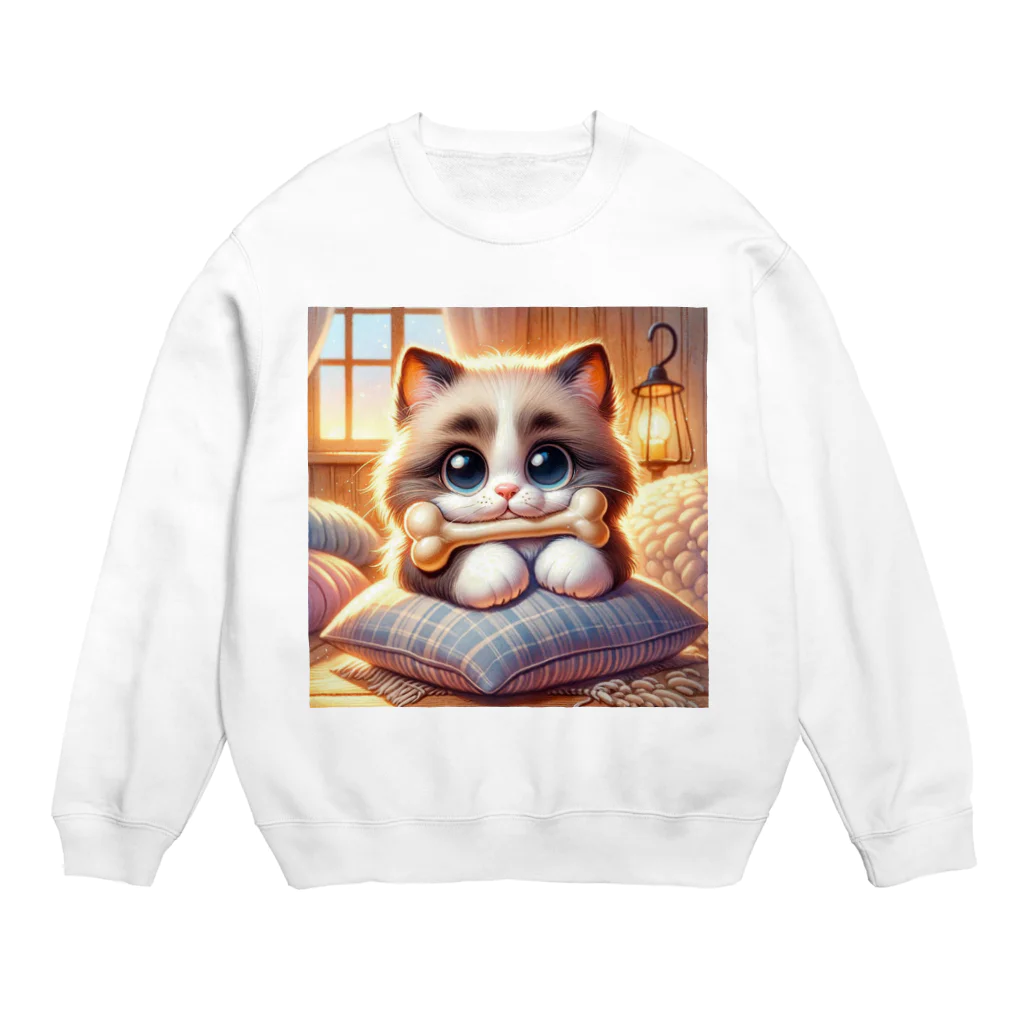 TomaTracksの骨をくわえた猫ちゃん Crew Neck Sweatshirt