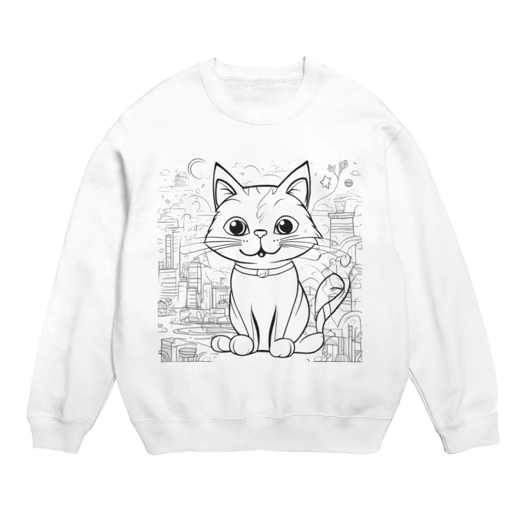 にゃんこーねこの白い猫 Crew Neck Sweatshirt