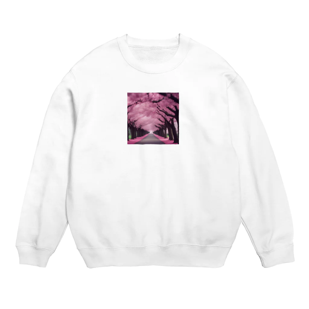 りばーあにまるの満開の桜道 Crew Neck Sweatshirt