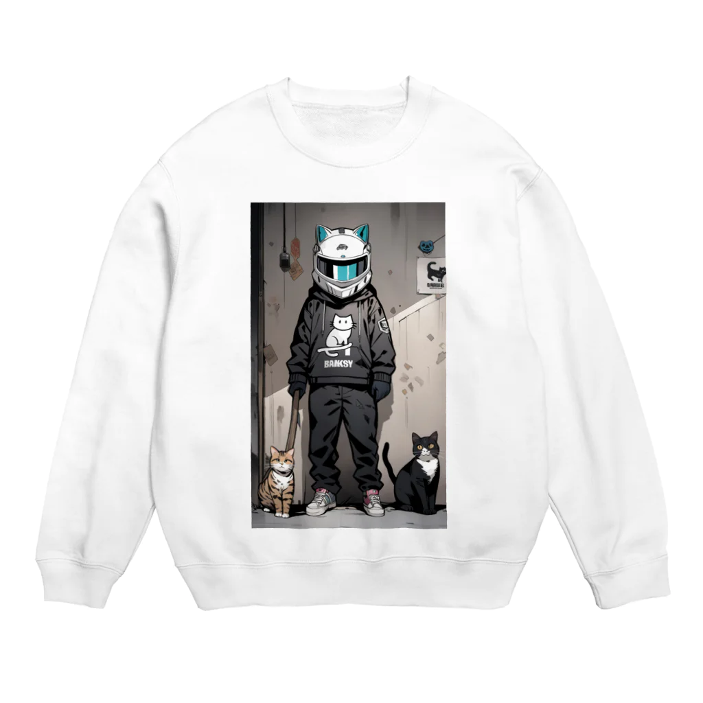 shiba9のヘルメット猫 Crew Neck Sweatshirt