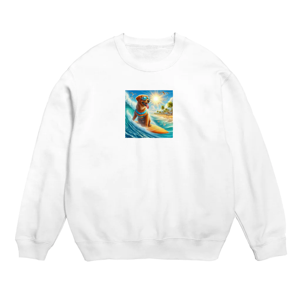 ショウショップの犬サーフィン Crew Neck Sweatshirt