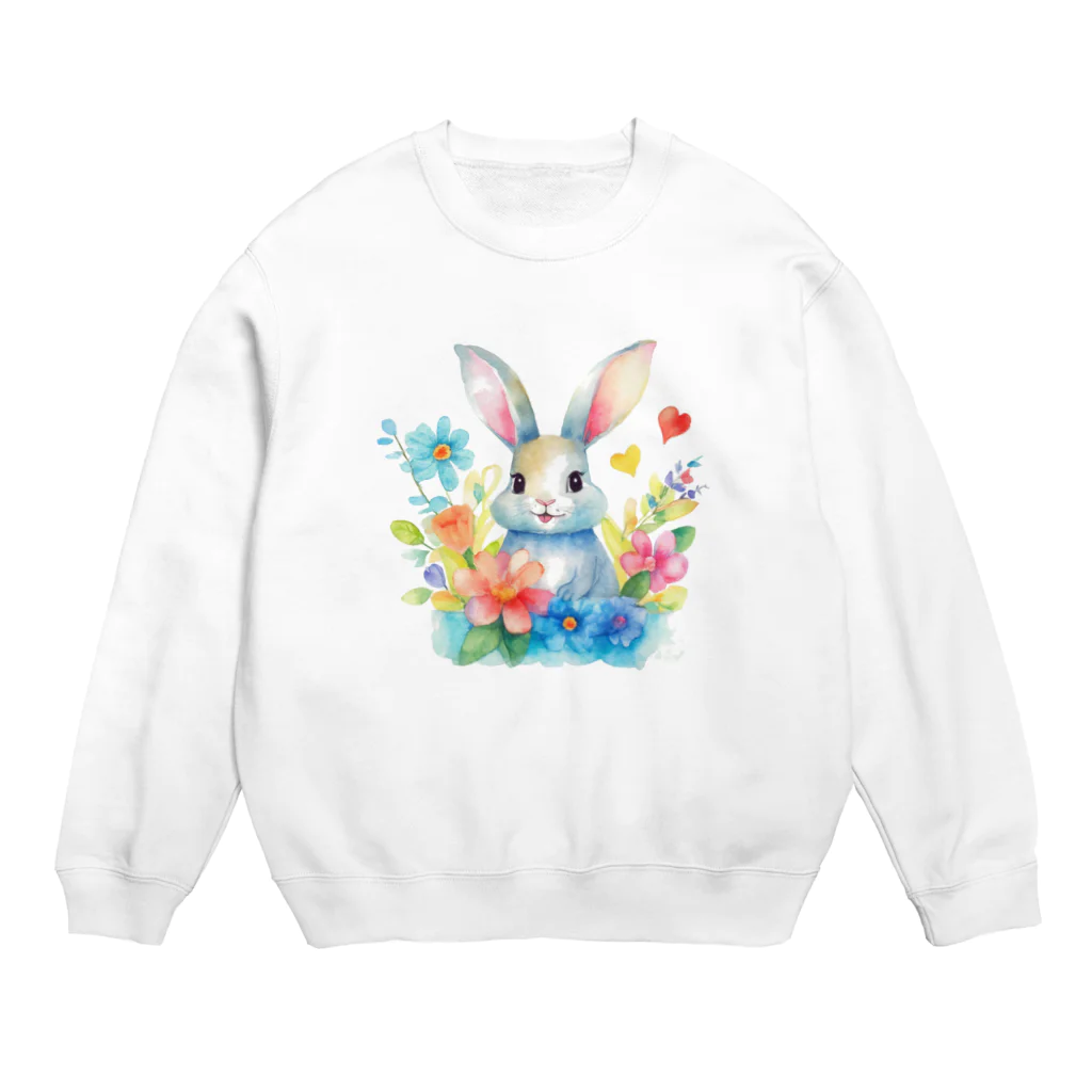 うさぎやの花に囲まれたうさぎ2 Crew Neck Sweatshirt