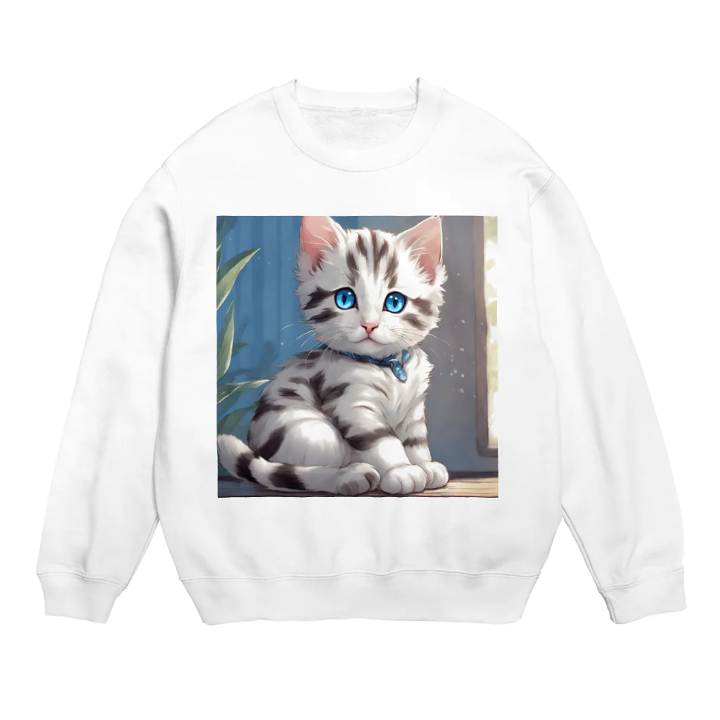 yoiyononakaの虎縞白猫のまなざし04 Crew Neck Sweatshirt