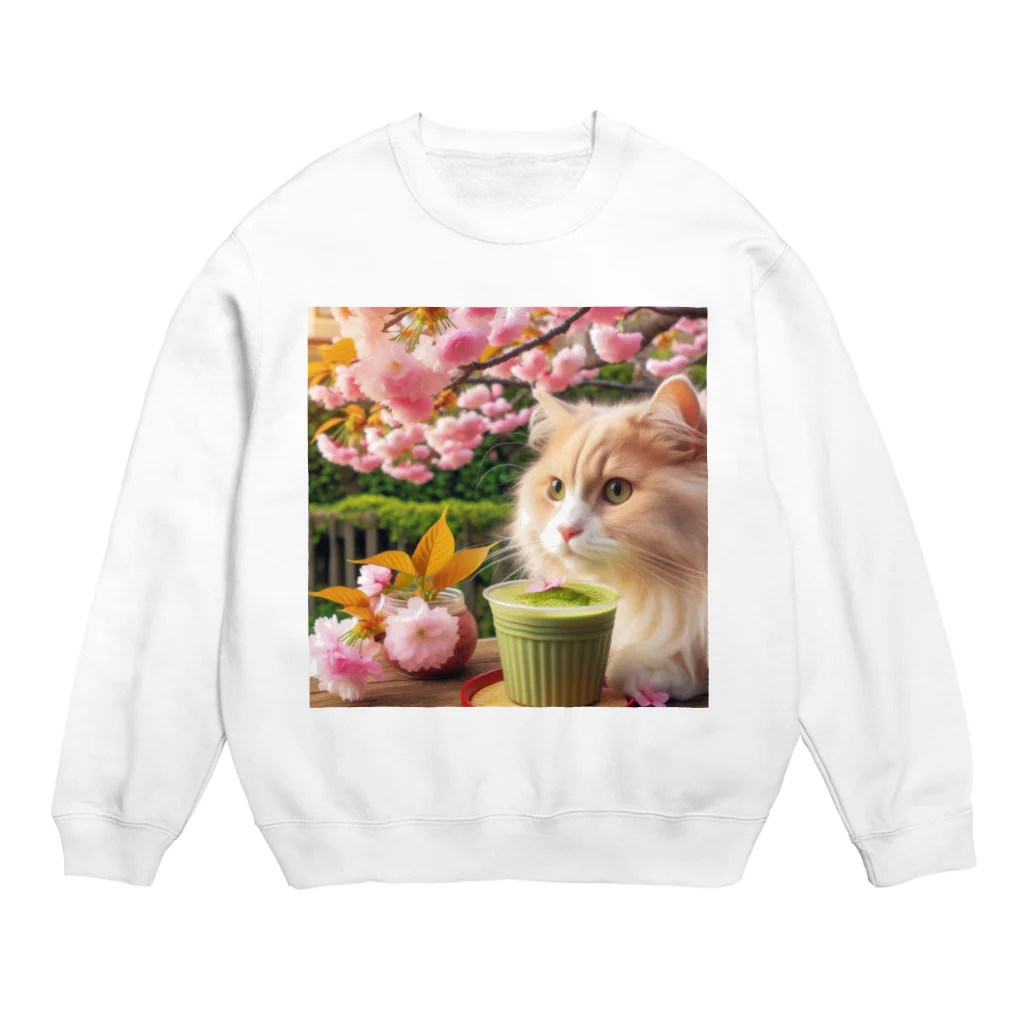 猫と紡ぐ物語の春の訪れを告げる桜満開 Crew Neck Sweatshirt