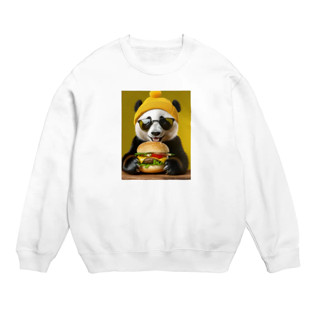 Colorful Canvasのハンバーガーを食べるパンダ Crew Neck Sweatshirt