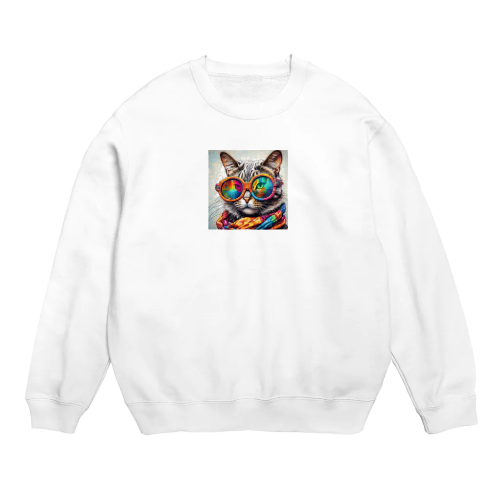 だんのんのカラフルメガネをかけた猫 Crew Neck Sweatshirt