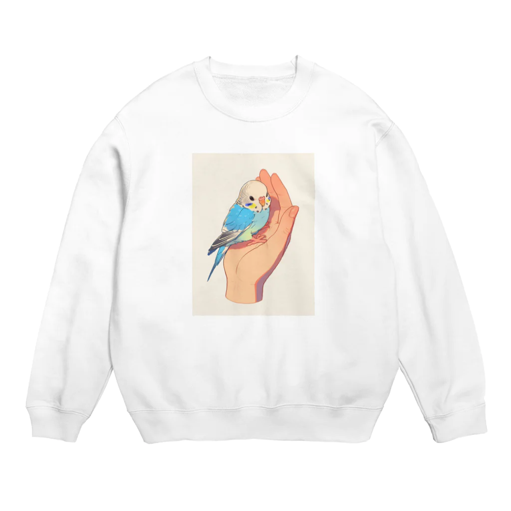 AQUAMETAVERSEの手のひらでおしゃべりセキセイインコの　BLUE PLUM  691 Crew Neck Sweatshirt