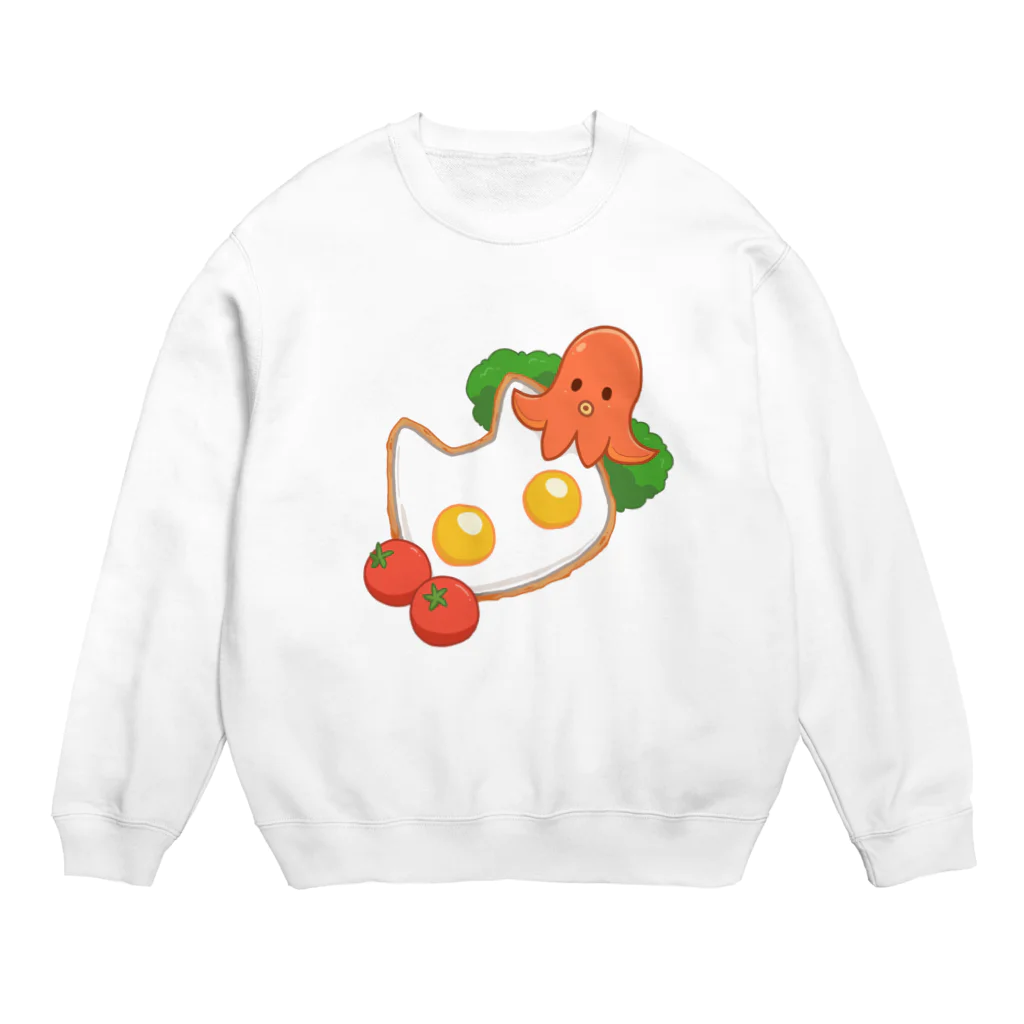 きょううんRRR・SUZURI支店のネコさん目玉焼きとタコさんウインナー Crew Neck Sweatshirt