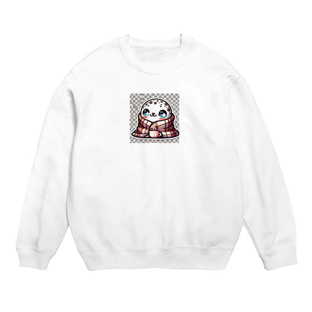 中村悠弥のブランケットにくるまるゴマフアザラシ Crew Neck Sweatshirt