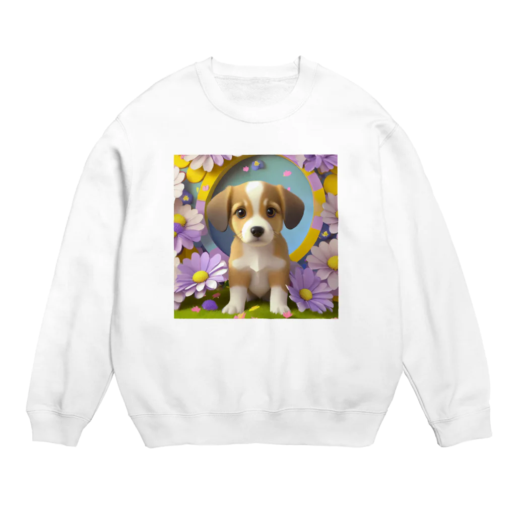 chan-takehaniの陽気な子犬と春の花々 Crew Neck Sweatshirt