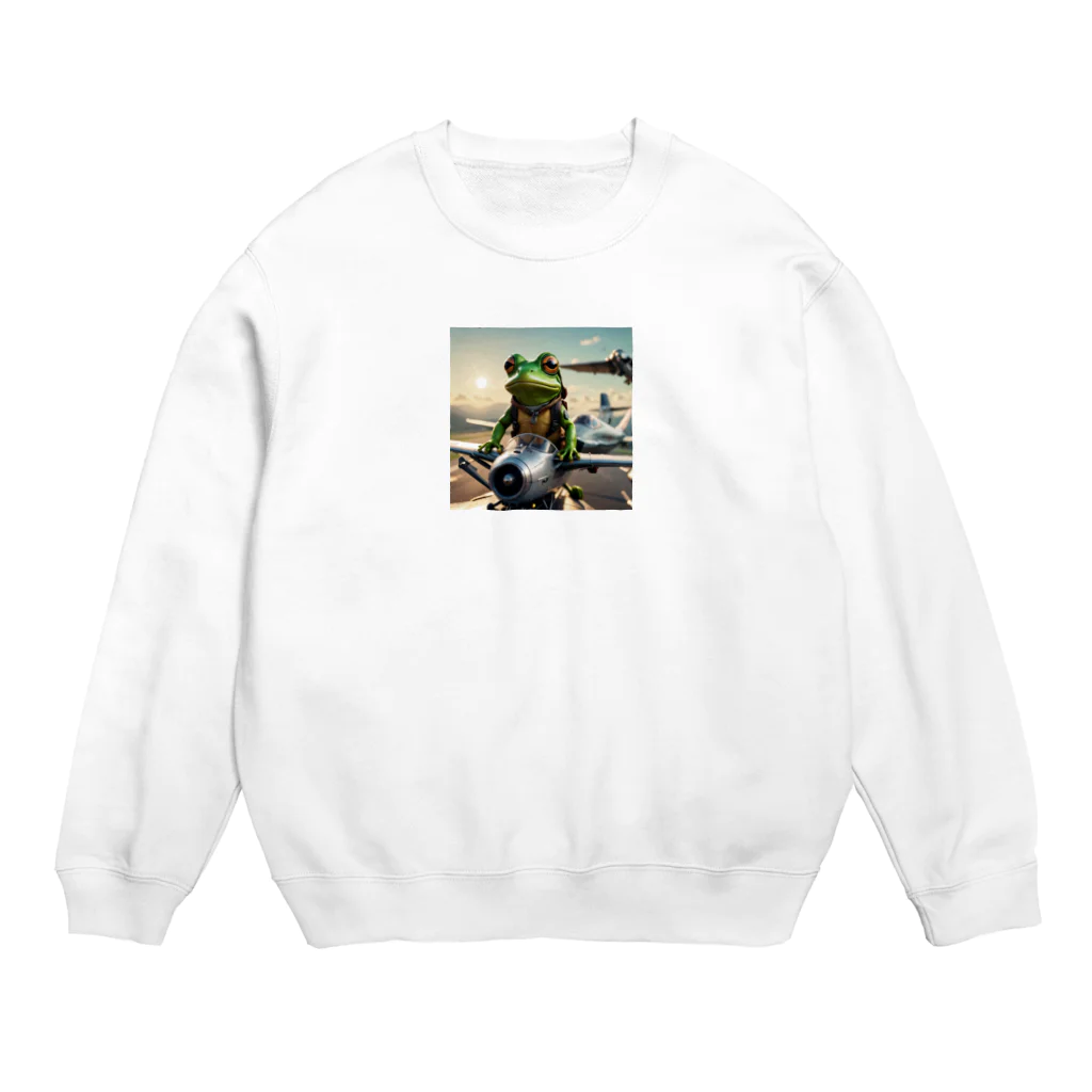 Shuji Nの飛行機を操縦しているカエル Crew Neck Sweatshirt