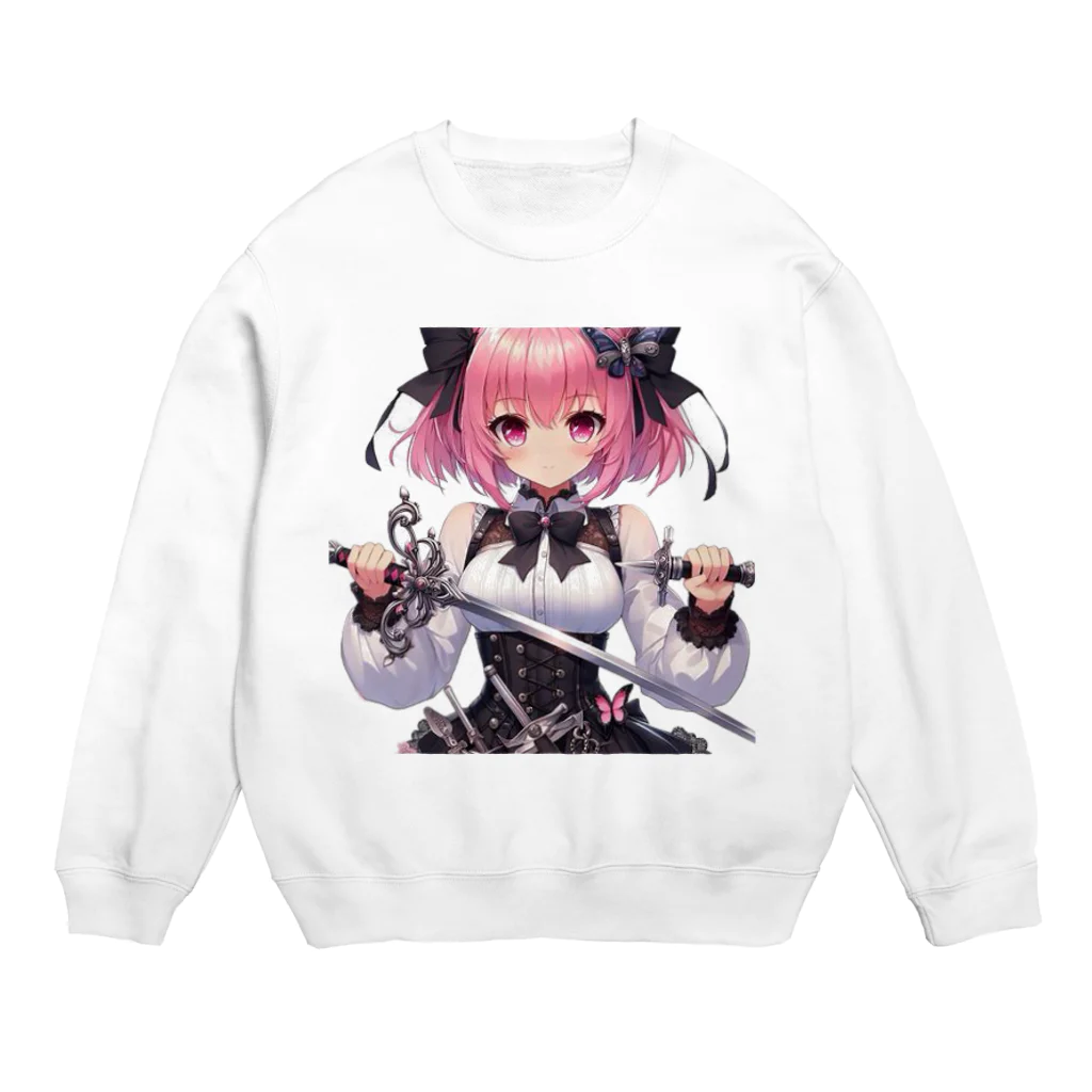 「ワンダーワールド」のピンクのキュートな髪を持つ女性剣士🗡️ Crew Neck Sweatshirt