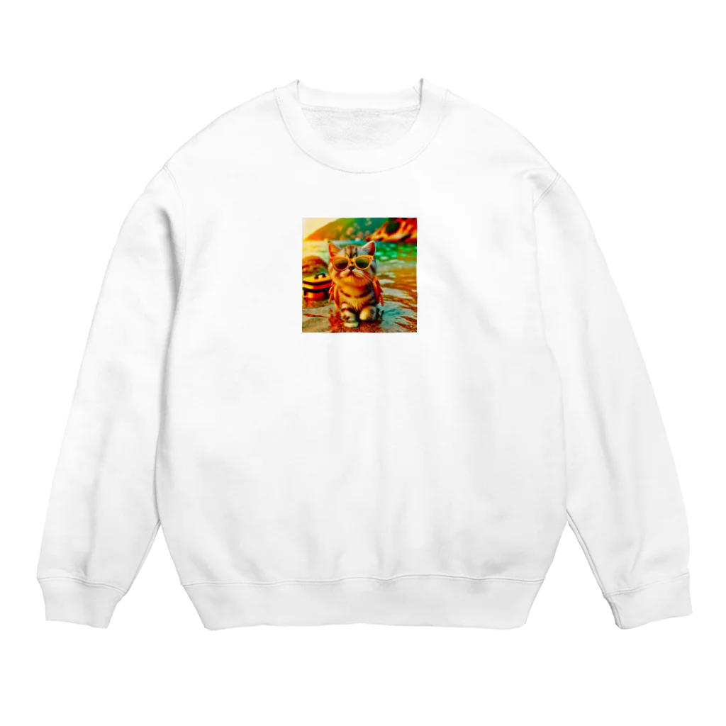 123_maのかわいい猫のイラストグッズ Crew Neck Sweatshirt