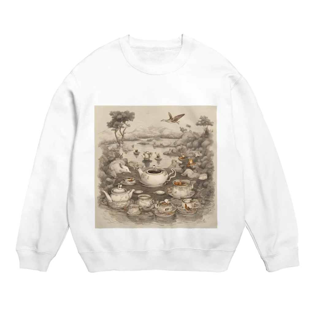 レトロゲームイラストの西洋風動物達のお茶会 Crew Neck Sweatshirt