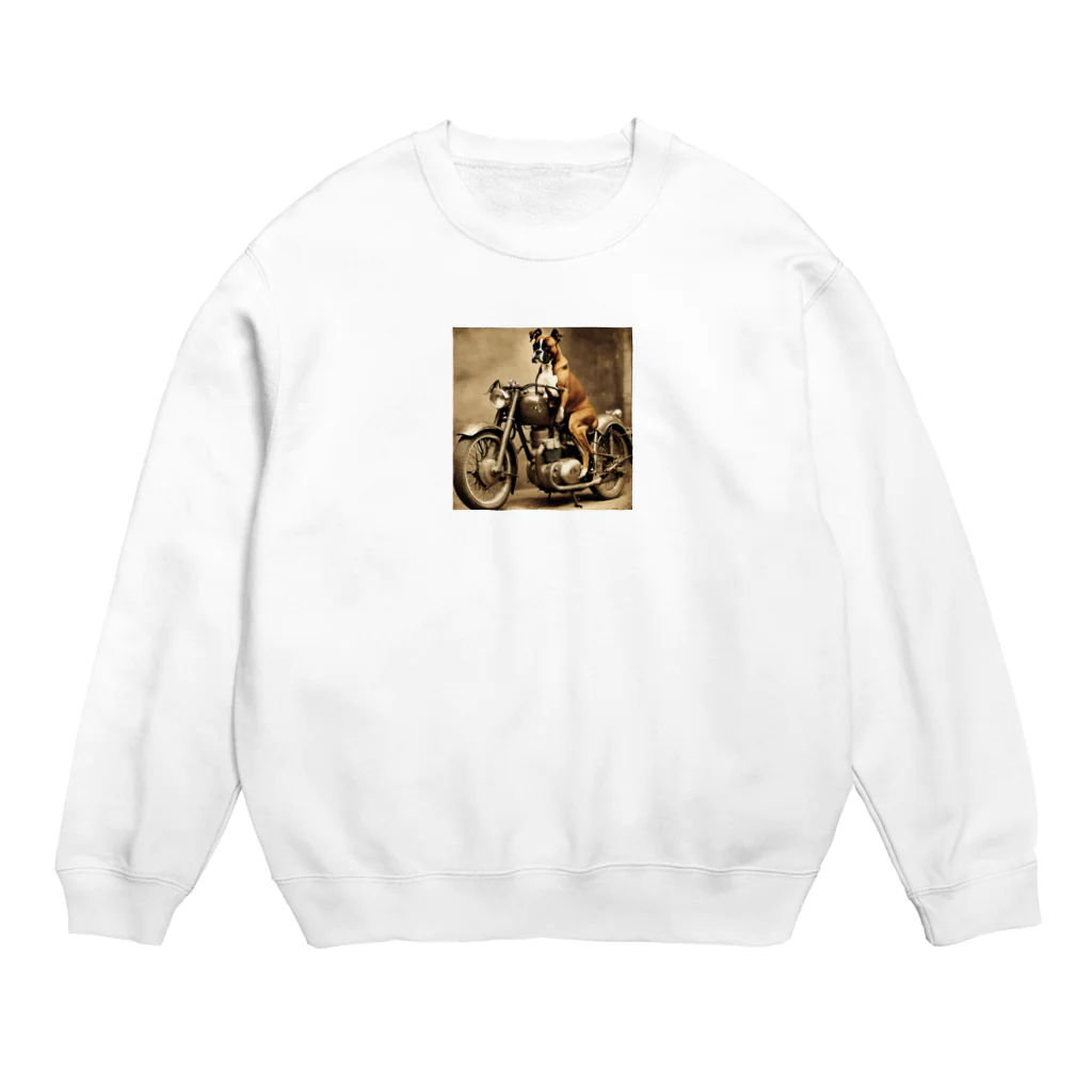 ボクサー犬が好きなんです❗のオートバイとボクサー Crew Neck Sweatshirt