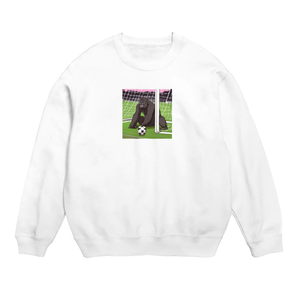 ganeshaのサッカーでゴールを守る白黒のゴリラ Crew Neck Sweatshirt