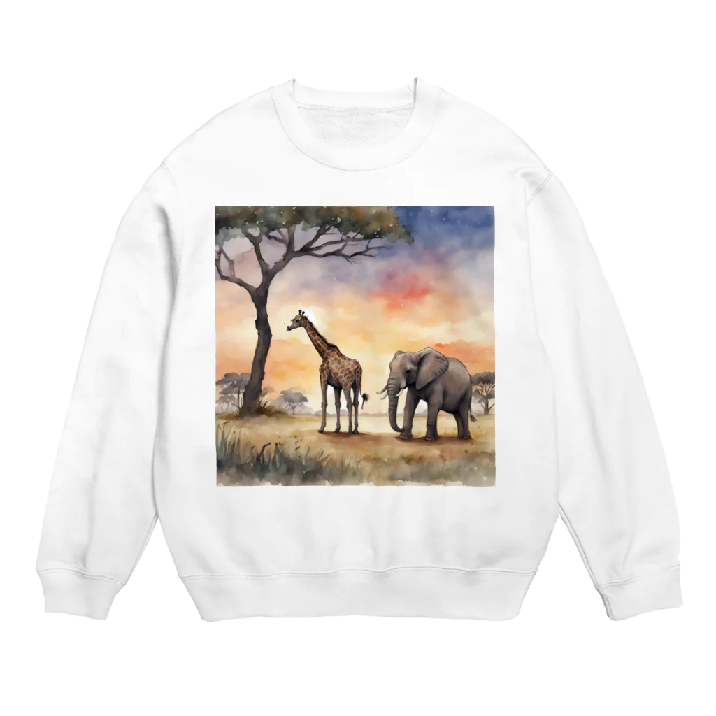 かるるんショップのサバンナのとある日の風景　シリーズ　凸凹コンビ Crew Neck Sweatshirt