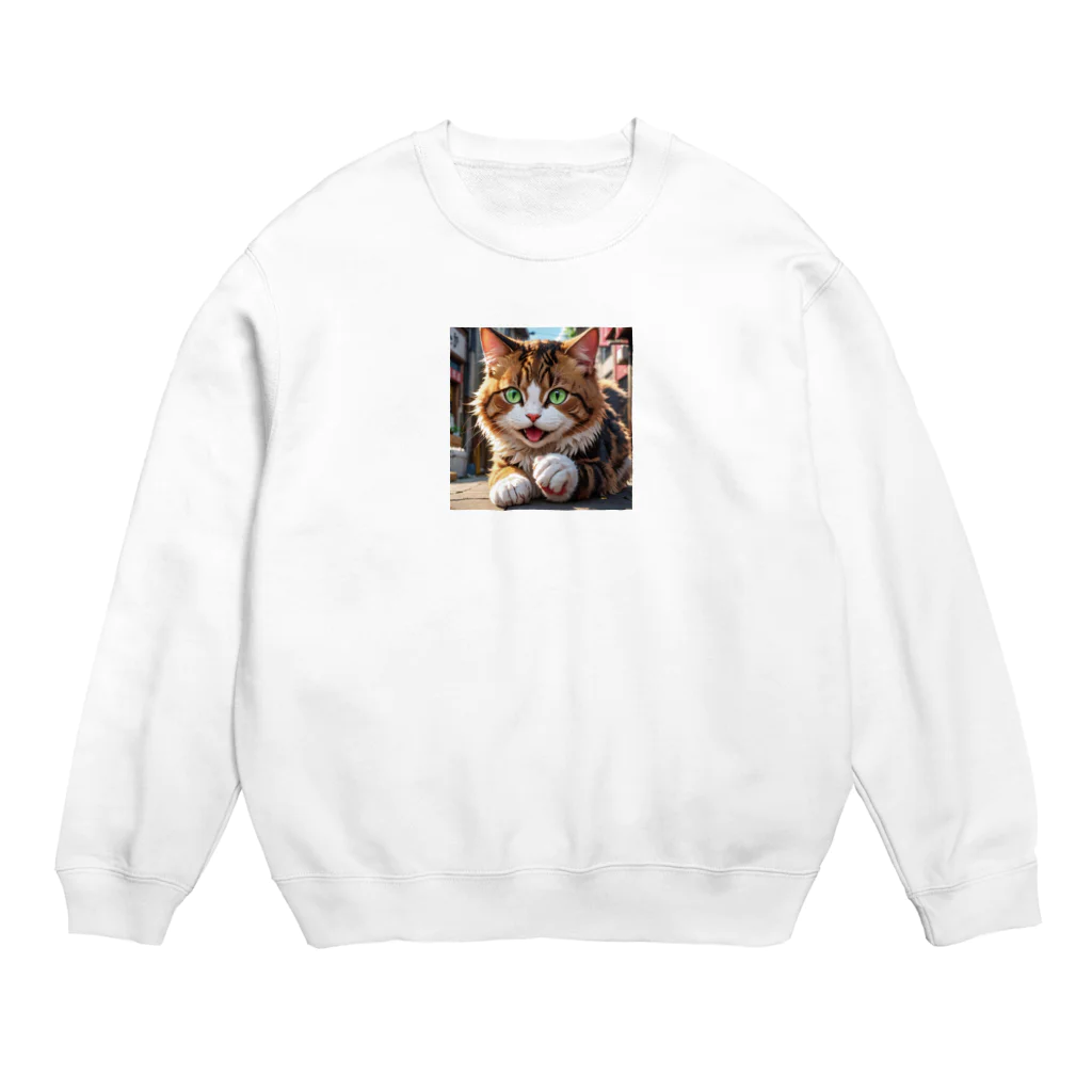 oz-chanの何かしようとしてる猫 Crew Neck Sweatshirt