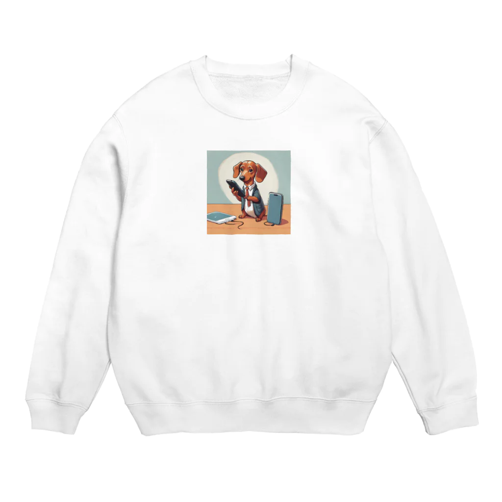 Runのスマホ依存症のダックスフント Crew Neck Sweatshirt