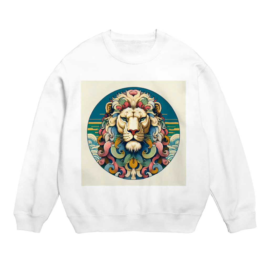 chaochao0701の浮世絵風　ライオン（顔）"Ukiyo-e style lion (face)."  "浮世繪風格的獅子（臉）。" Crew Neck Sweatshirt