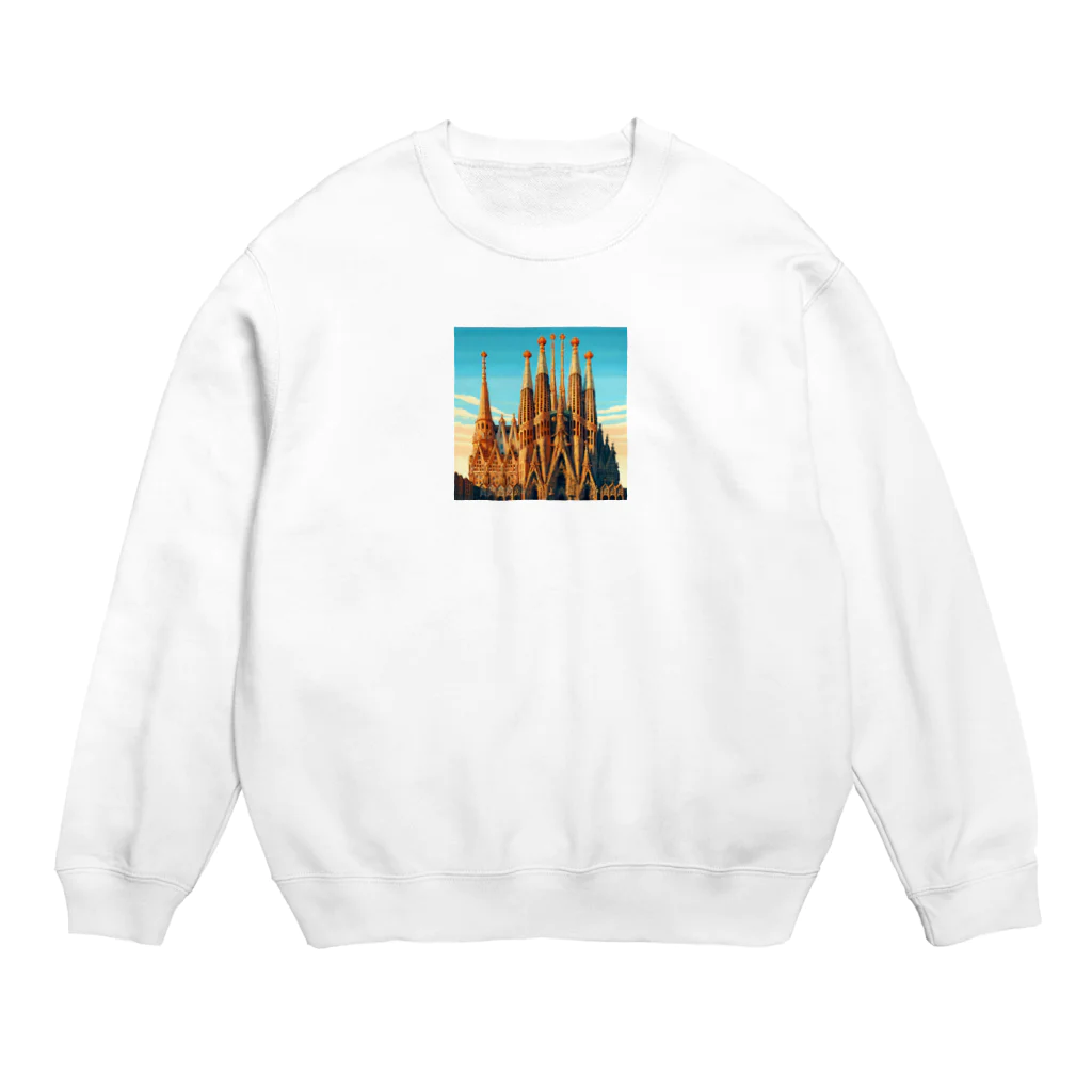 Pixel Art Goodsのサクラダファミリア（pixel art） Crew Neck Sweatshirt