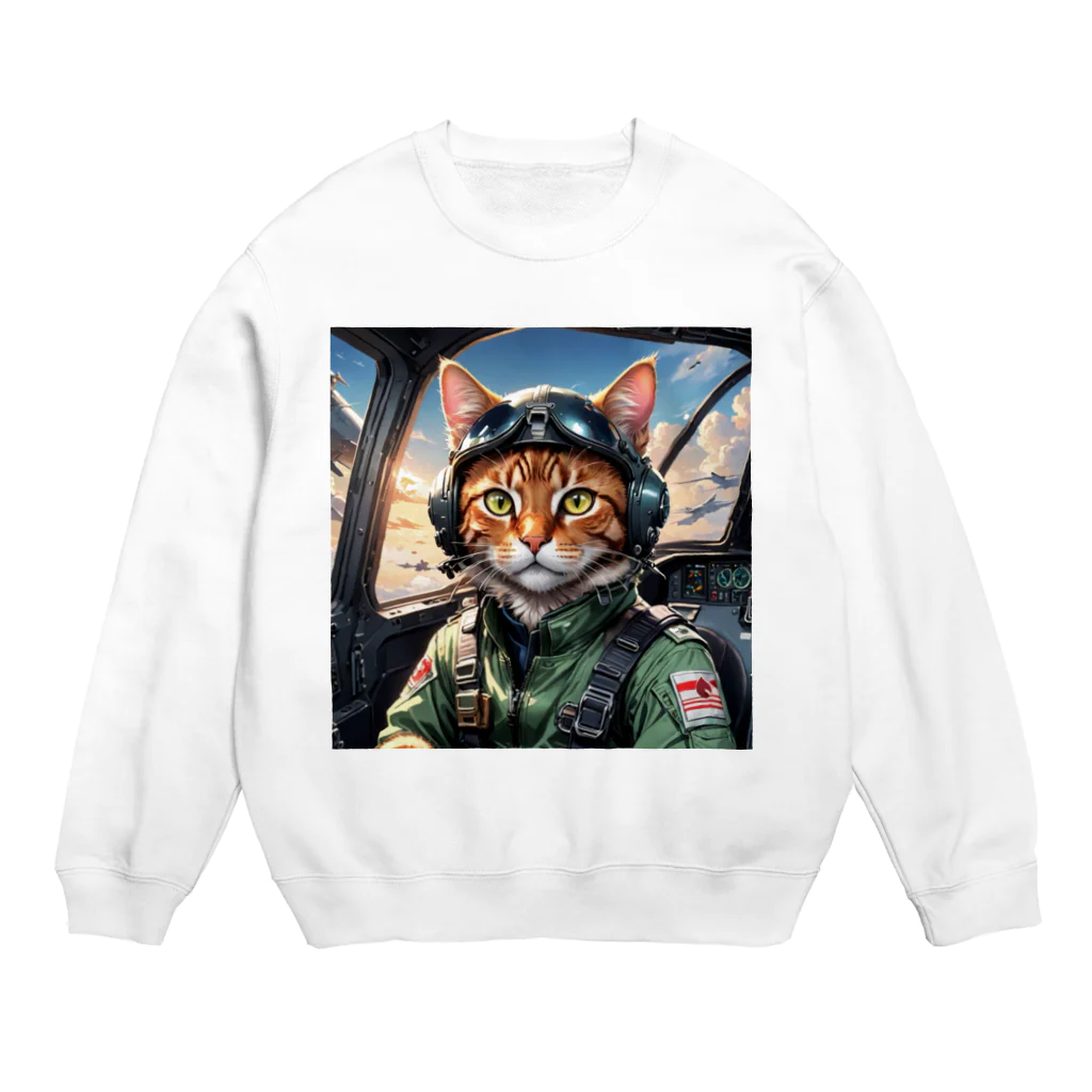 nekoと鉄のパイロット猫 Crew Neck Sweatshirt