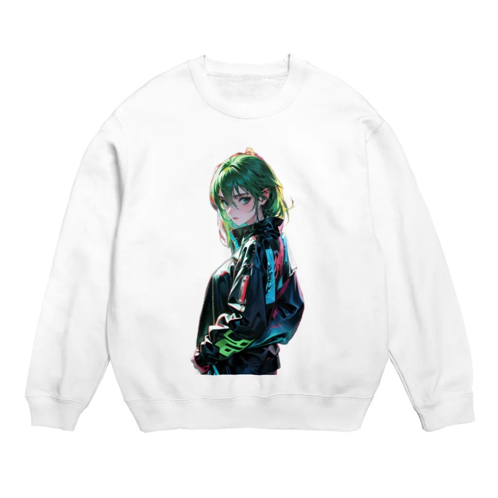 DRILLERのサイバーパンク　緑髪 Crew Neck Sweatshirt