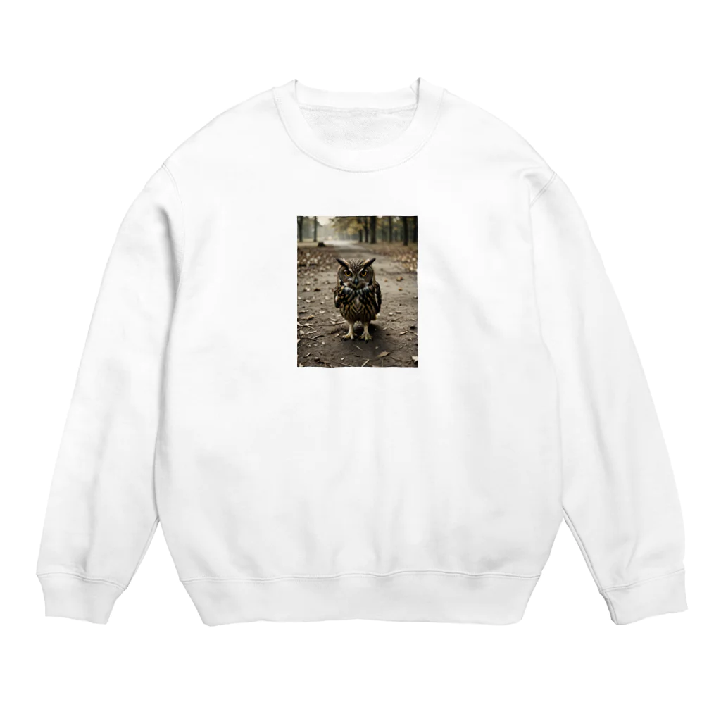 Steampunk Creations屋の地面を歩くフクロウ Crew Neck Sweatshirt