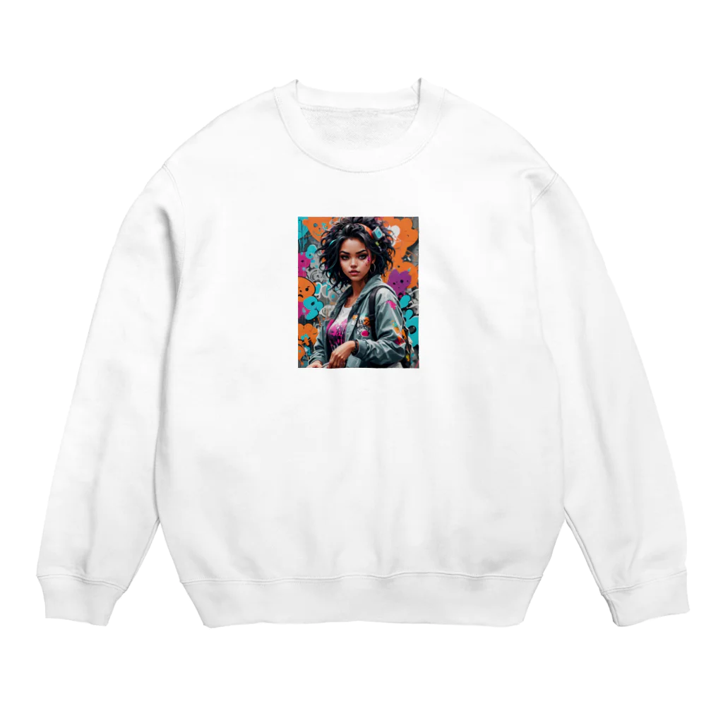 Steampunk Creations屋のグラフィティアートを描くファンキーな女の子 Crew Neck Sweatshirt