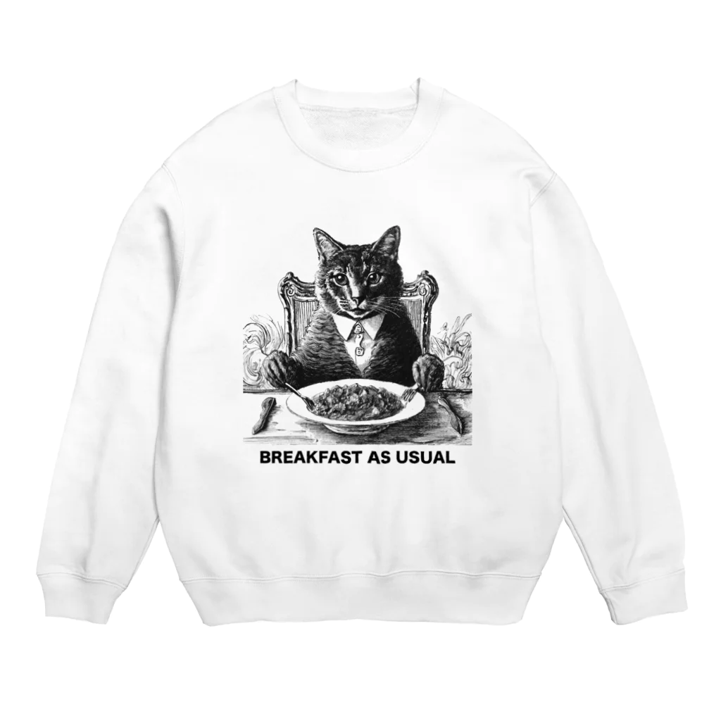 黒猫ファブリックのBreakfast as usual Crew Neck Sweatshirt