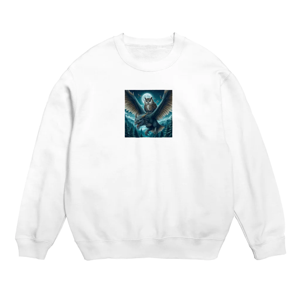 万事屋のフクロウがドラゴンに乗って大冒険中🦉🐉 Crew Neck Sweatshirt