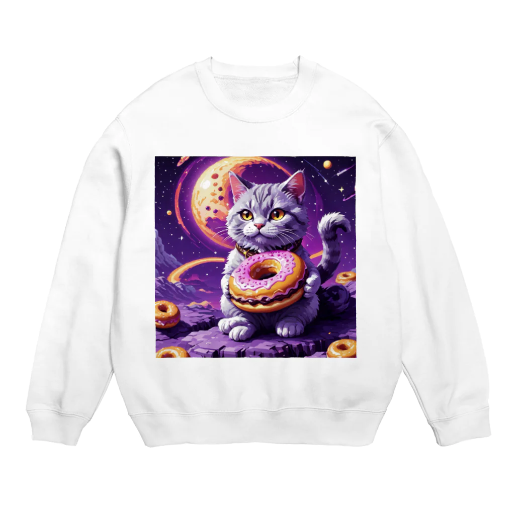 メロンパン猫の土星でドーナツ食べたい Crew Neck Sweatshirt